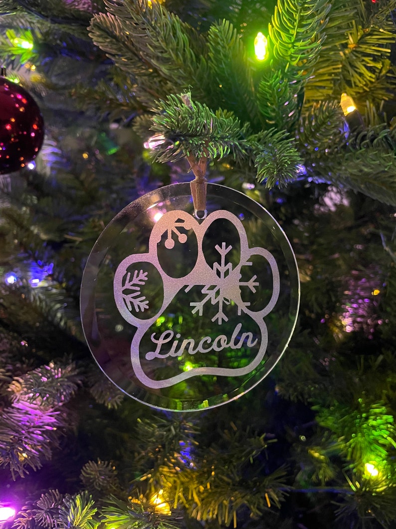 Dog Christmas Ornament, Paw Print Ornament, Dog Lover Gift, Personalized Christmas Ornament, Christmas Ornament, Etched Ornament image 3