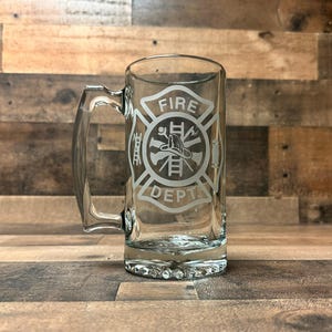 Personalized Firefighter Gift Beer Mug - Sandblast Etched image 2