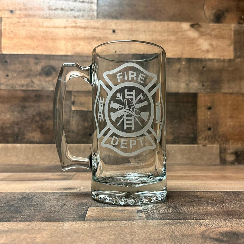 Personalized Firefighter Gift Beer Mug - Sandblast Etched image 2