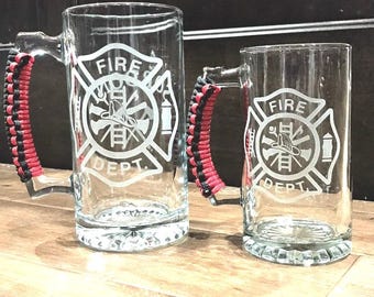 Personalized Firefighter Gift Beer Mug - Sandblast Etched