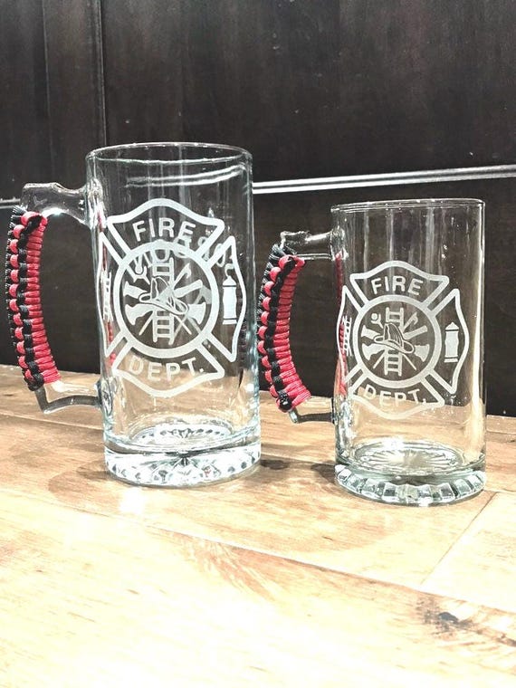 Personalized Firefighter Gift Beer Mug - Sandblast Etched