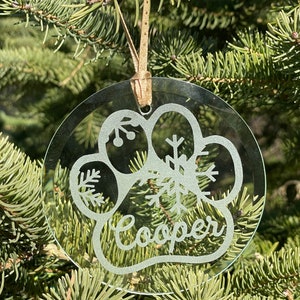 Dog Christmas Ornament, Paw Print Ornament, Dog Lover Gift, Personalized Christmas Ornament, Christmas Ornament, Etched Ornament image 2