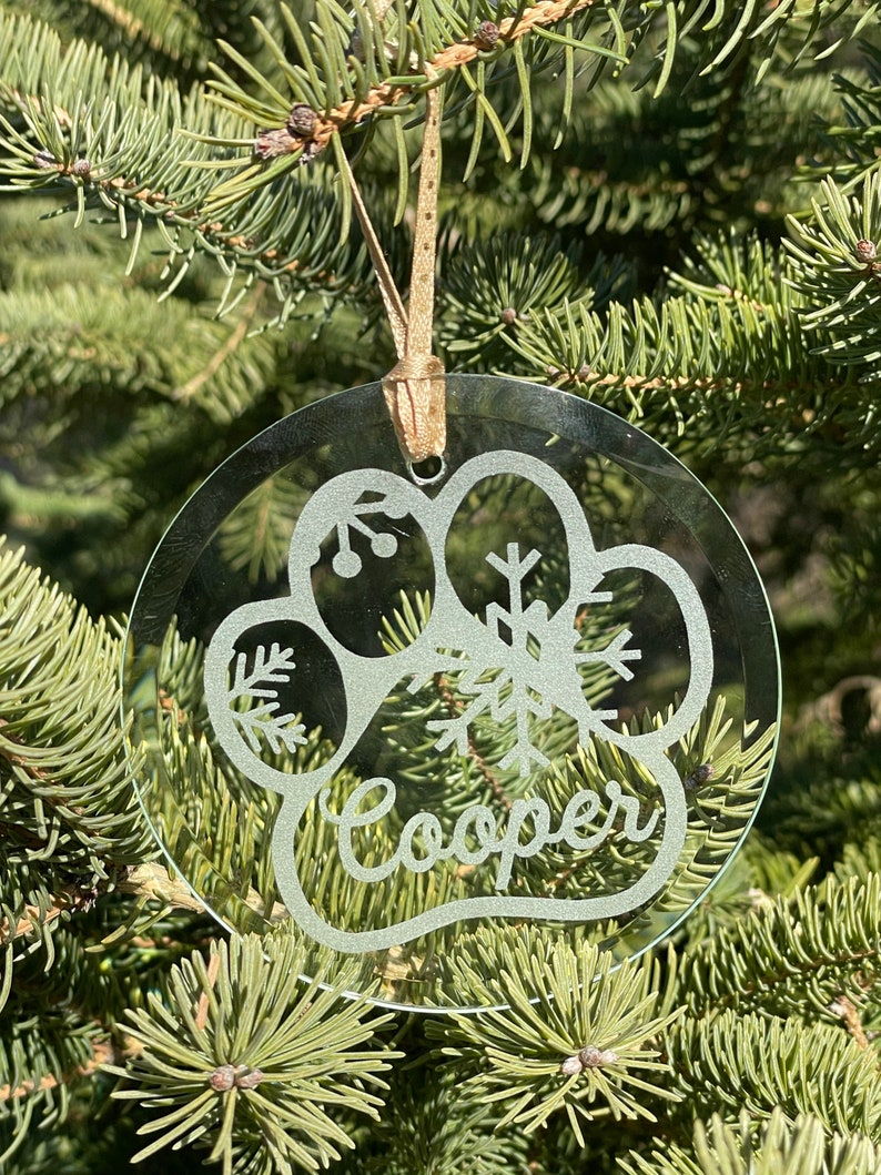 Dog Christmas Ornament, Paw Print Ornament, Dog Lover Gift, Personalized Christmas Ornament, Christmas Ornament, Etched Ornament image 2