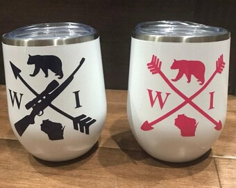 Bear Hunter Wine Tumbler: Custom State Design (12oz Insulated)