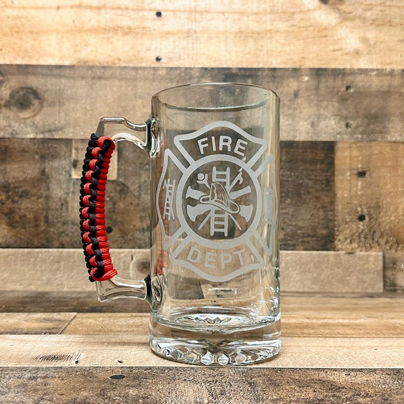 Personalized Firefighter Gift Beer Mug - Sandblast Etched image 3
