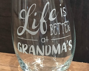 Life is Better at Personalized Glass, Etched Cabin, Lake or Grandma's, Many Styles