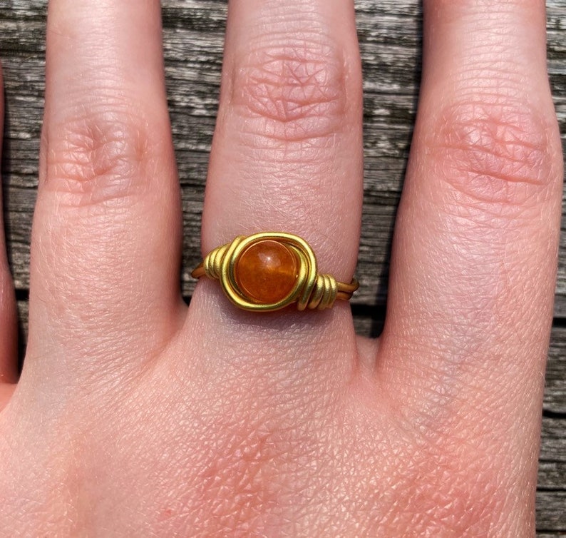 Orange Quartzite Ring Gemstone Jewelry Gemstone Ring Orange Stone Ring Orange Quartzite Stone Wire Wrapped Ring