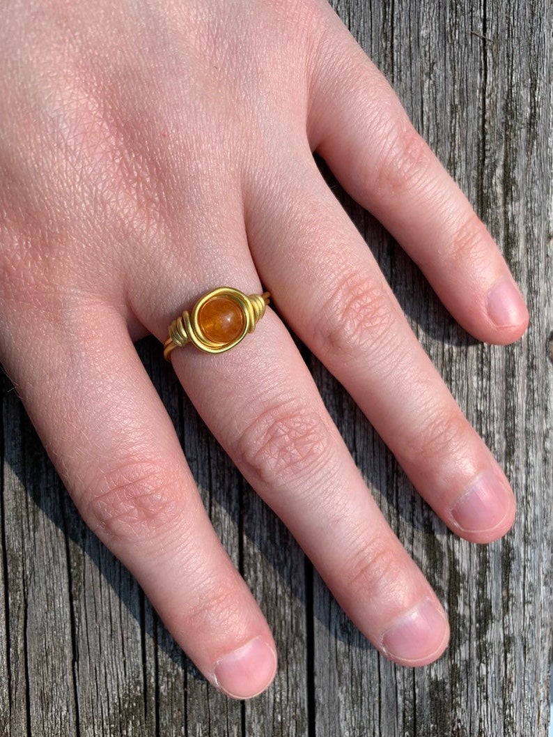Orange Quartzite Ring Gemstone Jewelry Gemstone Ring Orange Stone Ring Orange Quartzite Stone Wire Wrapped Ring