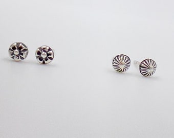 Stud earrings,Studs,Sterling silver studs,Boho vibe studs,Earrings,Stud earrings,Sterling silver earrings,Silver flower stud,Flower earrings