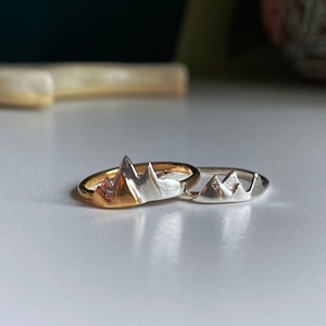 Mountain ring, Mountain range ring, Silver mountain ring, Silver and gold mountain ring, Mountain ring, Layered mountain ring , Outdoor ring