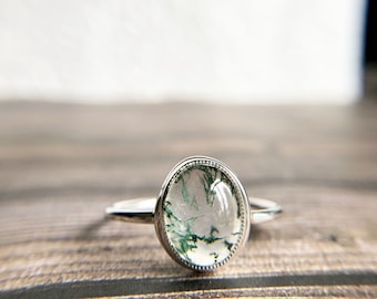 Moss agate ring, Sterling silver moss agate ring, Moss ring, Nature ring, Agate ring,Sterling silver moss ring, Silver moss ring, Moss agate