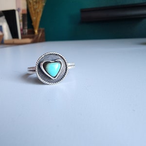 Kingman turquoise heart ring, Blue heart ring, Sterling silver heart ring, Silver heart ring, Turquoise heart ring, Heart ring, Silver ring