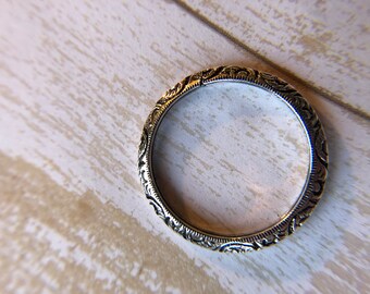 Detailed Sterling Silver Stackable Ring, Textured Band