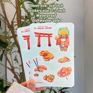 Japan Dream Sticker Sheet: Orange Cat, Sushi, Doraemon - Waterproof