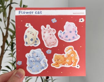 Flower Cat Stickers: Waterproof Laptop Decals, Journaling, Cat Mom Gift