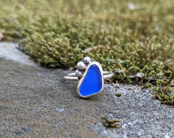 Dark Blue Sea Glass Ring/Size 9/Sea Glass/Beach Glass/Genuine Sea Glass/Blue Sea Glass/Bridal Party Jewelry/Gift for Her/Sea Glass Jewelry