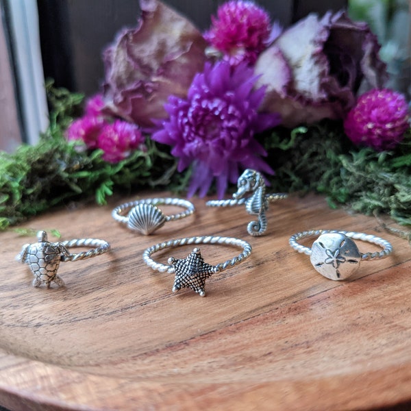 Sea Stacker Rings/Starfish/Starfish Jewelry/Sea Turtle/Sea Turtle Ring/Stacker Ring/Gift for Her/Bridal Party Jewelry/Sea Horse Ring/Sea