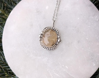 Rutilated Quartz Sterling Silver Necklace | Celestial Gemstone Pendant