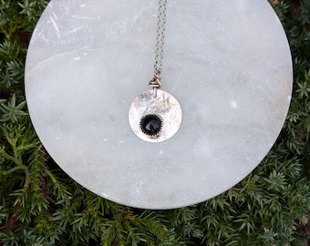 Onyx Sterling Silver Necklace, Handmade Bezel Setting