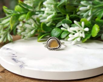 Brown Sea Glass Ring, Size 7.5, Sterling Silver Bezel