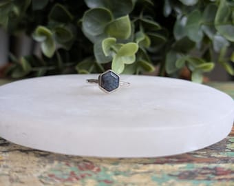 Dendritic Opal Ring (Dark) Sterling Silver Ring Size 7.25 Mother's Day Gift for Her
