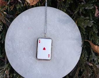 ACe of Hearts Playing Card Necklace, Sterling Silver, Casino, Gift for Her