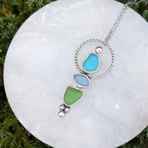 Trio Tier Bezel Set Sea Glass Necklace | Sea Glass Necklace | Sea Glass Jewelry | Genuine Sea Glass| Beach Glass Jewelry | Sea Glass | Gift