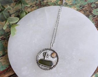 Olive Sea Glass Sterling Silver Cactus Pendant Genuine Beach Glass Jewelry Mother's Day Gift for Her