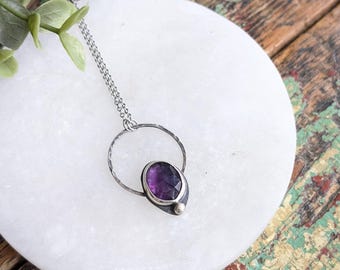 Amethyst Sterling Silver Hoop Necklace Mother's Day Gift for Her