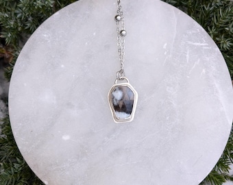 Dendritic Opal Pendant Necklace, Sterling Silver Boho Jewelry