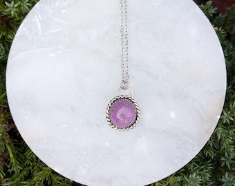 Lilac Stichtite Sterling Silver Necklace, Handmade Bezel Setting