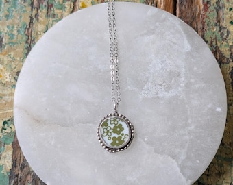 Spring Blossom Corelle Necklace Sterling Silver Pyrex Jewelry Mother's Day Gift for Her