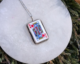 King of Hearts Playing Card Necklace, Sterling Silver, Casino, Gift for Her
