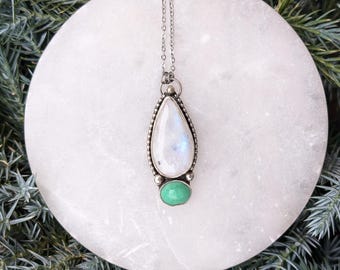 Rainbow Moonstone & Turquoise Sterling Silver Necklace Mother's Day Gift for Her