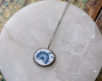 Old Town Blue Corelle Necklace Vintage Sterling Silver Pyrex Jewelry Gift for Her