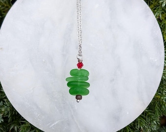 Sea Glass Christmas Tree Necklace Gift