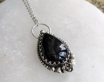 Onyx & Succulent Statement Necklace Sterling Silver Gemstone Jewelry Mother's Day Gift for Her