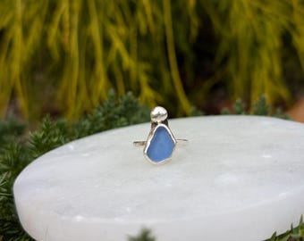 Cornflower Blue Sea Glass Ring/Size 4.5/Beach Glass/Sea Glass/Genuine Sea Glass/Blue Sea Glass/Gift for Her/Bridal Party Jewelry/Gift