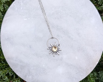 Citrine Sun Necklace, Handmade Sterling Silver Pendant