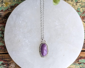 Long Lilac Stichtite Sterling Silver Necklace Mother's Day Gift for Her