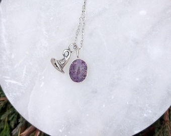 Lilac Stichtite Sterling Silver Necklace with Witch Hat Charm