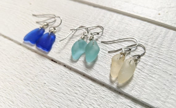 Rare Unique Green Lime White Patterned Pottery Shard Earrings Genuine Beach Sea Glass Sterling Silver Earrings