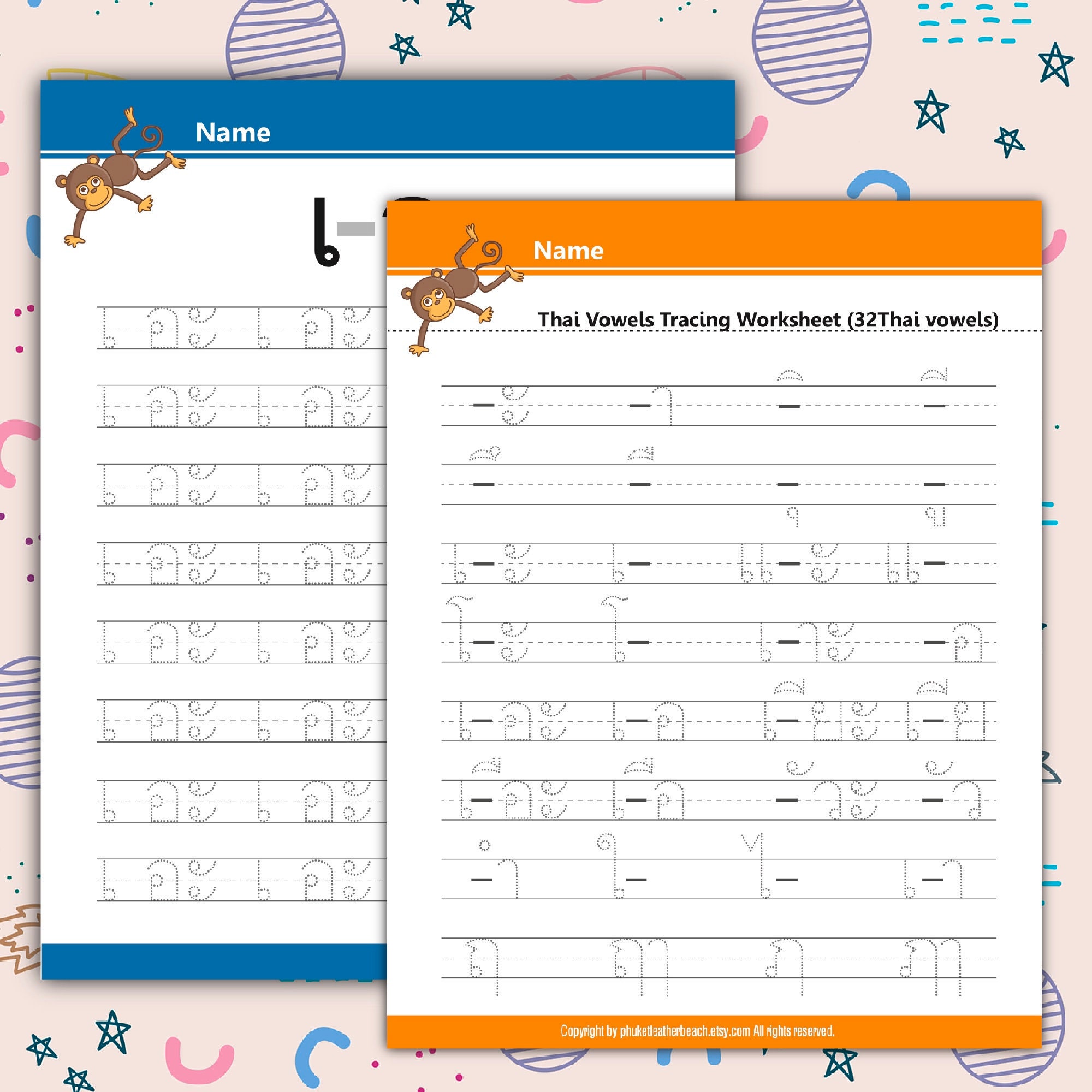 1 thai vowel per page thai vowels tracing worksheetprintable etsy india