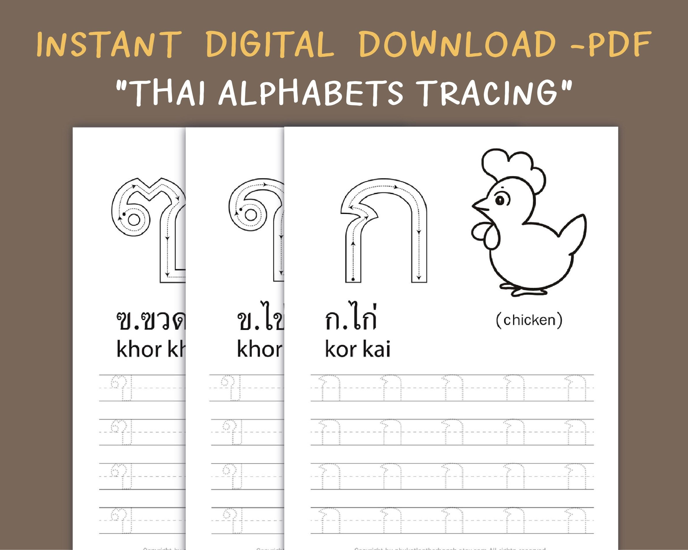 Thai Language Learning Coloring and Tracing 44 Alphabets - Etsy