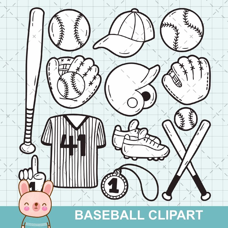 Baseball Clipart Bundle | 12 Hand-drawn Sports Icons PNG | Kids, Coach ...