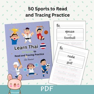 Aprende tailandés / Deportes para niños / 50 palabras para leer y trazar / Práctica de escritura en tailandés (PDF) de KawaiiArt1980