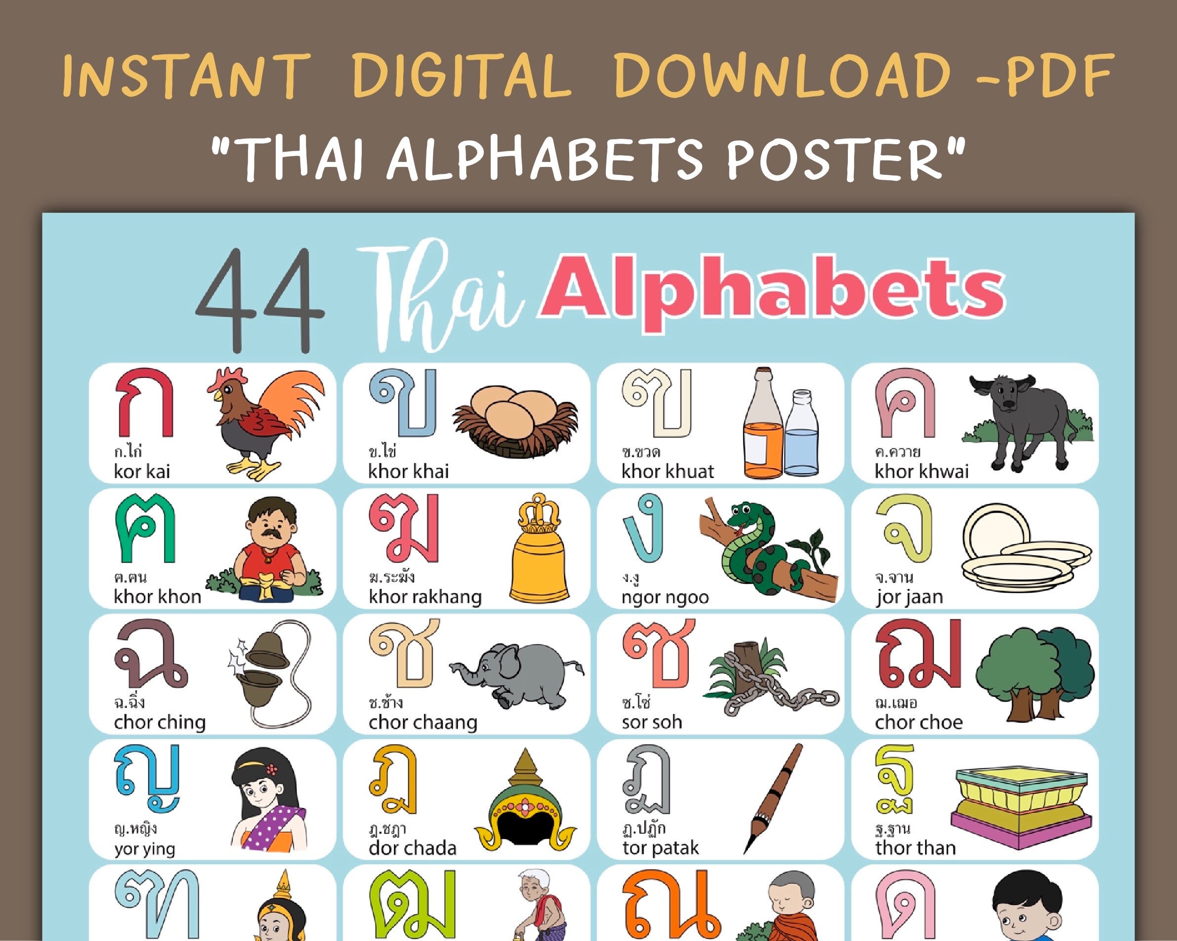Thai Alphabets Poster High Resolution PDF Learning Thai Etsy