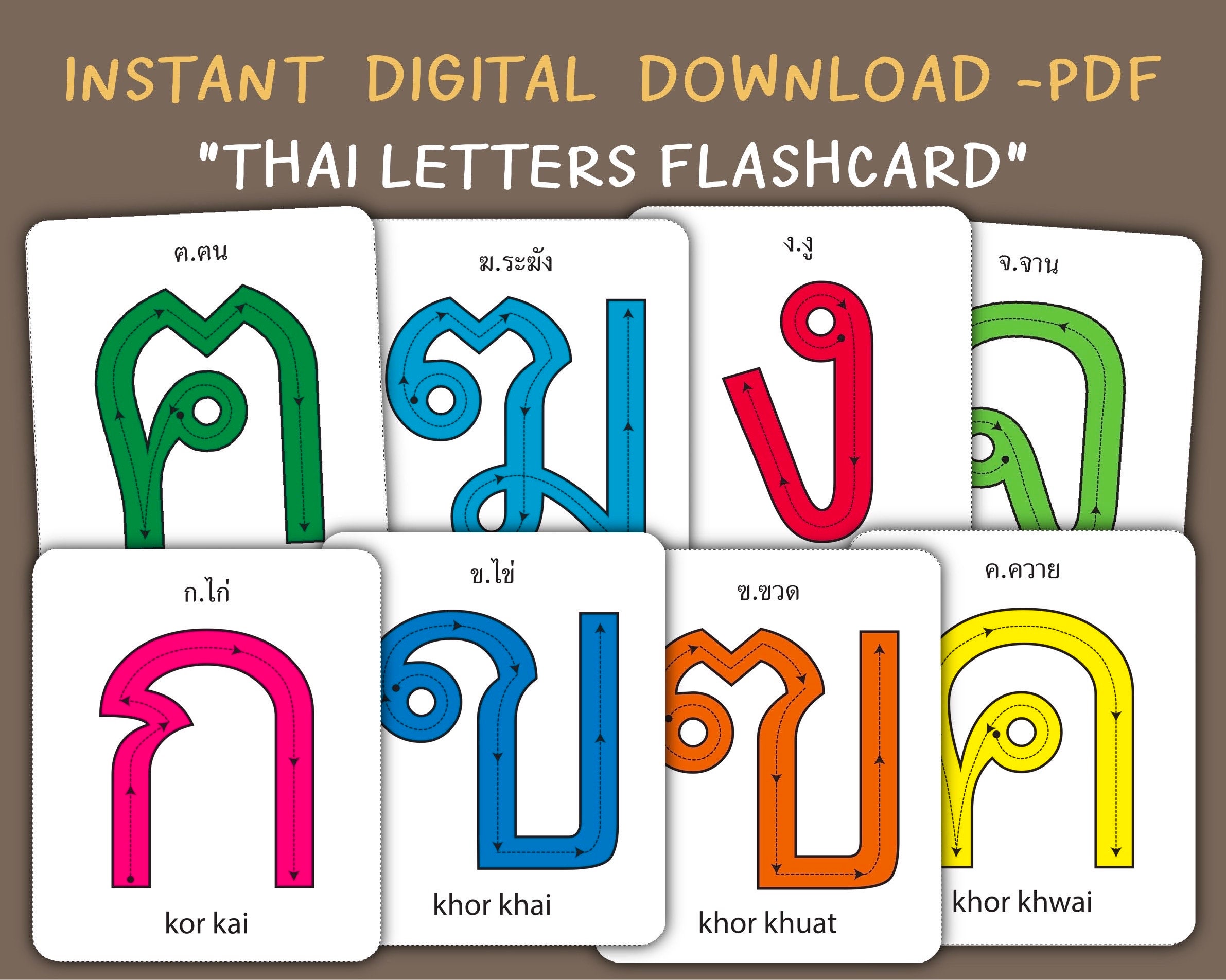 Thai Letters Flash Card, Learning Thai, Korkai, Thai Language, Pdf