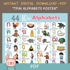 Póster del alfabeto tailandés (PDF de alta resolución) para aprender tailandés (descarga instantánea) de KawaiiArt1980