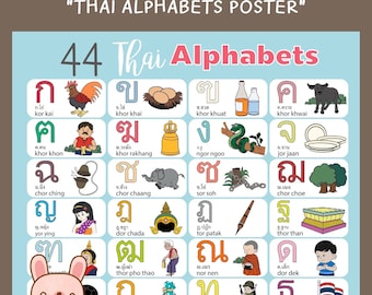 Thaise alfabetten Poster, PDF met hoge resolutie, Thais leren, Instant download door KawaiiArt1980